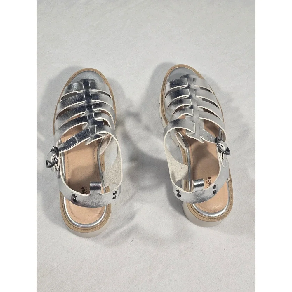 Sonoma Goods For Life Silver Metallic Gladiator Platform Sandals Womens 9.5